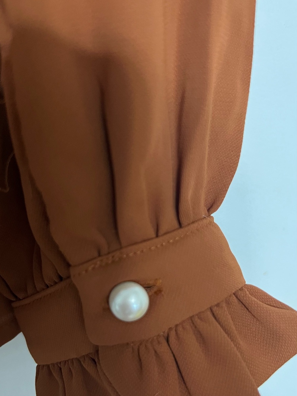 Zenana Outfitters Rust-Brown Ruffle Neck Blouse - Picture 3 of 5